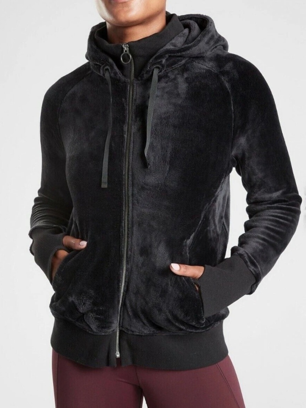 Athleta Black Velour Zip‎ Hoodie Size Medium
